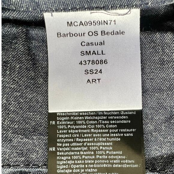 Barbour OS Bedale Casual Denim Jacket Indigo Corduroy Collar Oversized Mens S - Picture 8 of 9